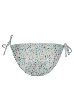 Cuequinha de biquíni com laço lateral e estampado floral.