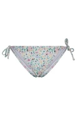 Cuequinha de biquíni com laço lateral e estampado floral.