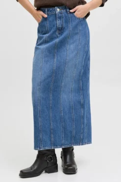 Denim midi saia com recortes