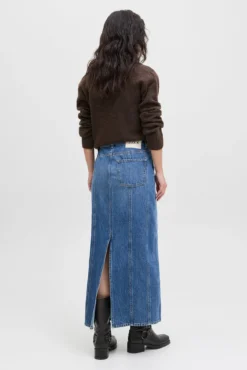 Denim midi saia com recortes