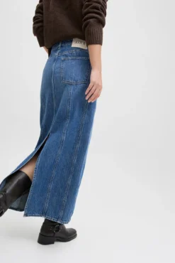 Denim midi saia com recortes