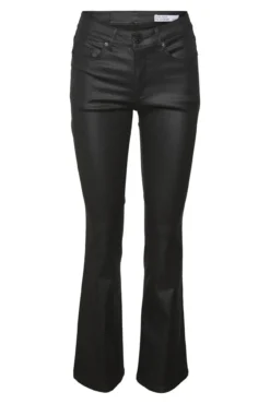 Jeans largos femininos com efeito polipele