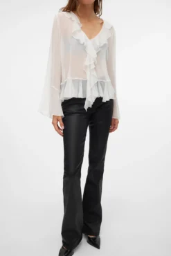Jeans largos femininos com efeito polipele