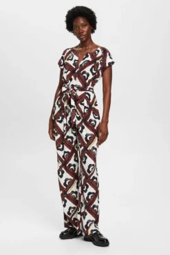 Macacão estampado wide leg viscose regular fit