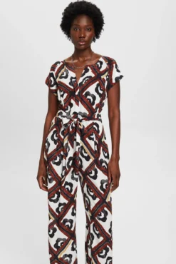 Macacão estampado wide leg viscose regular fit