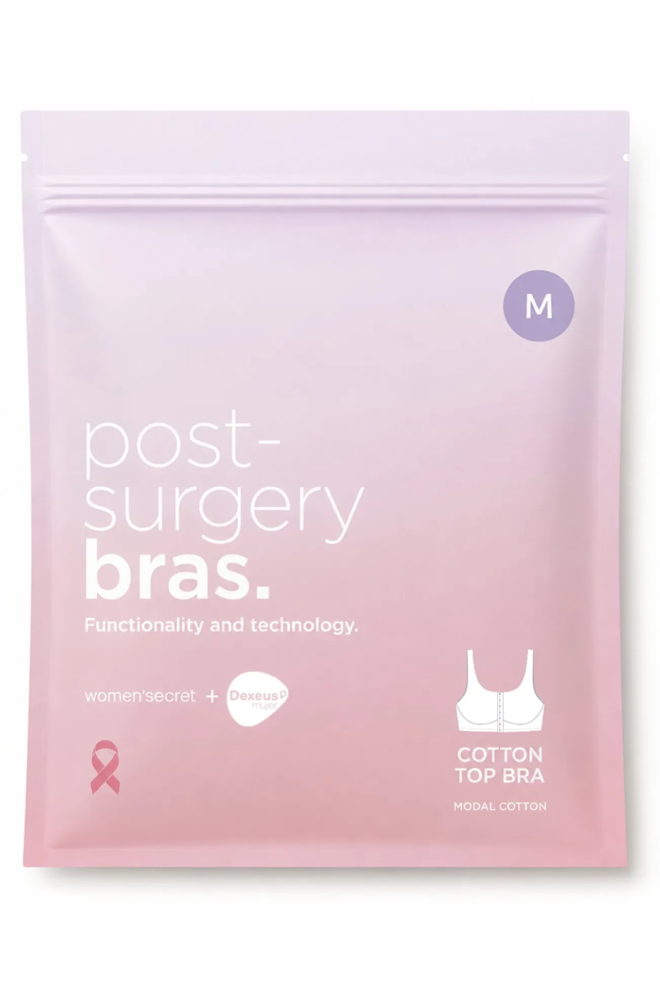 NATURAL Soutien pós-operatório algodão rosa