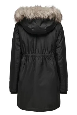 Parka de inverno para pré-mamã com capuz e detalhe de pele