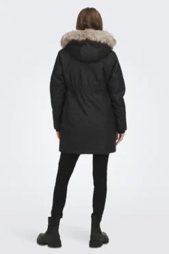 Parka de inverno para pré-mamã com capuz e detalhe de pele