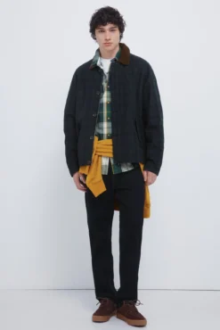 Parka xadrez com gola de veludo cotelê
