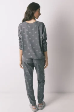Pijama comprido 100% algodão cinzento logo Mickey
