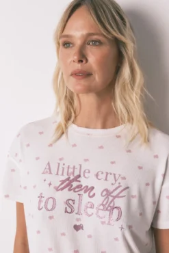 Pijama comprido com T-shirt curta em tecido waffle