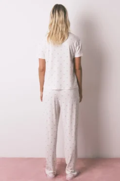 Pijama comprido com T-shirt curta em tecido waffle