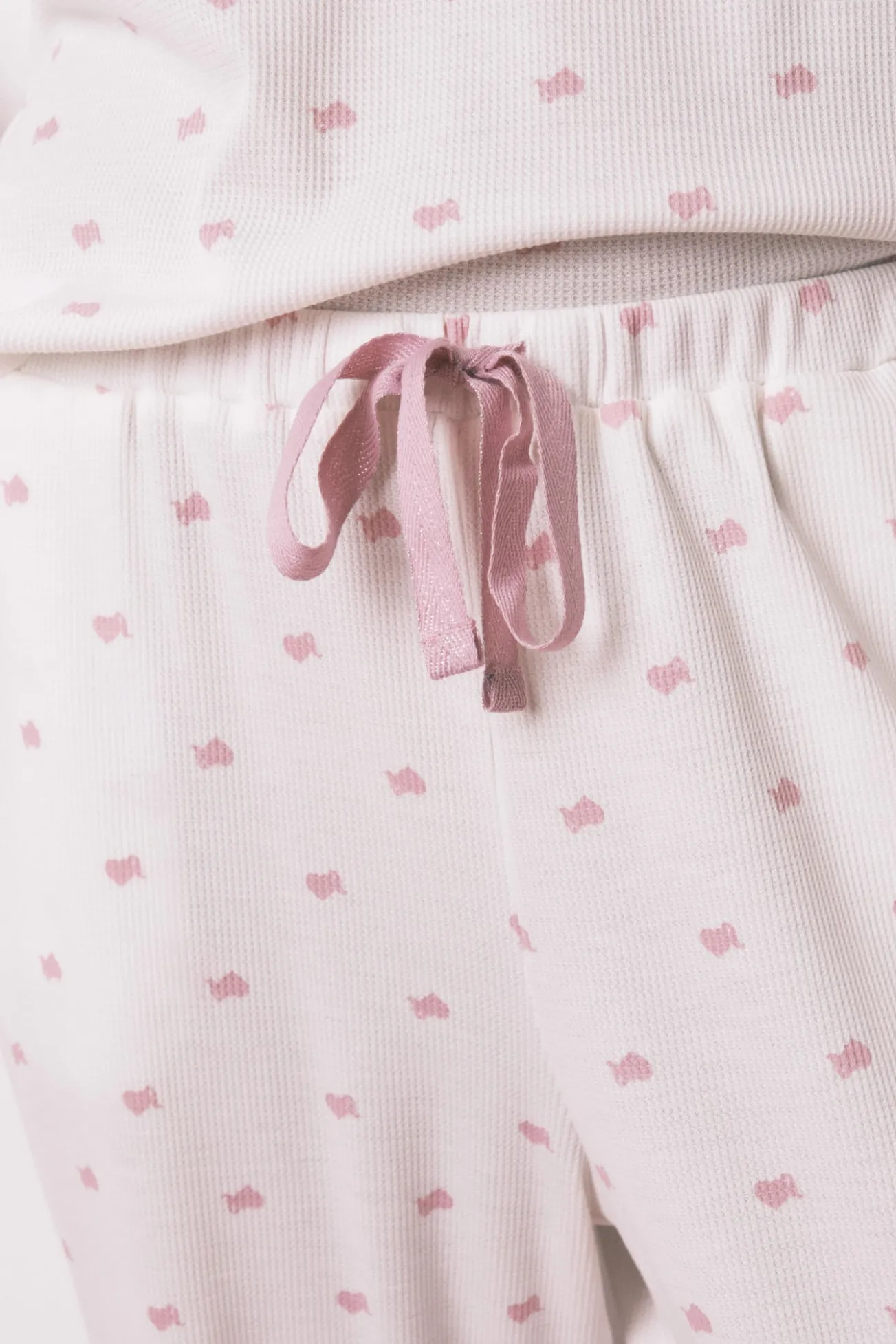 Pijama comprido com T-shirt curta em tecido waffle