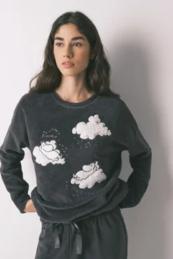 Pijama comprido em polar estampado Moomin cinza