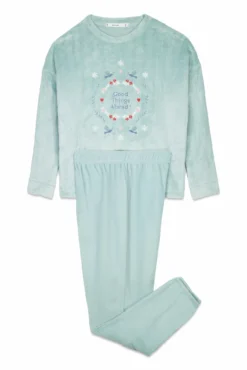 Pijama comprido em polar texturizado azul