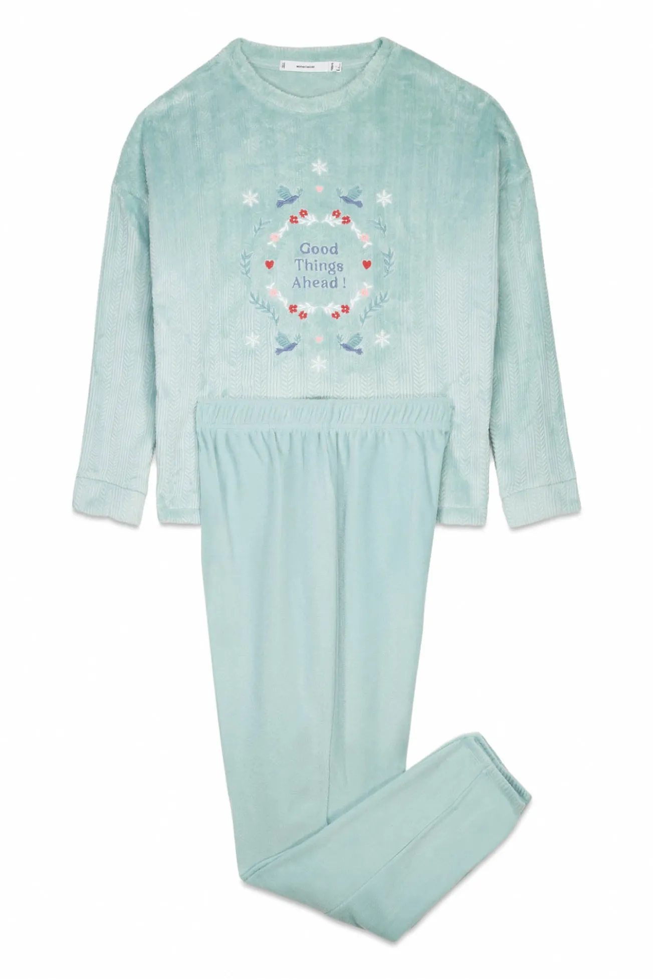 Pijama comprido em polar texturizado azul