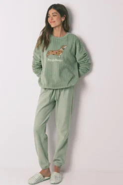 Pijama comprido polar verde