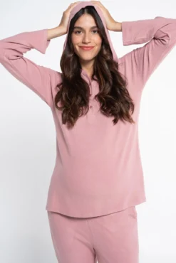 Pijama comprido pré-mamã canelado com capuz