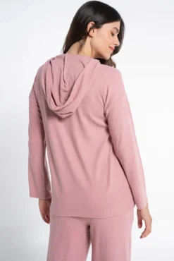 Pijama comprido pré-mamã canelado com capuz