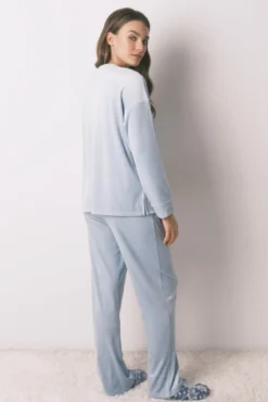 Pijama comprido veludo cotelê azul