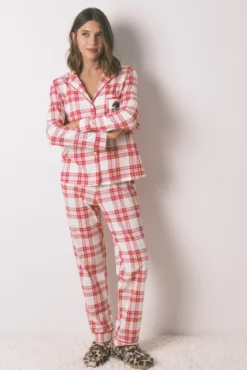 Pijama estilo camisa 100% algodão xadrez vermelho Mafalda