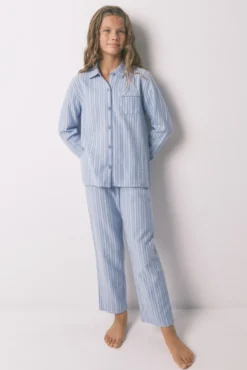 Pijama infantil camisa às riscas, 100% algodão