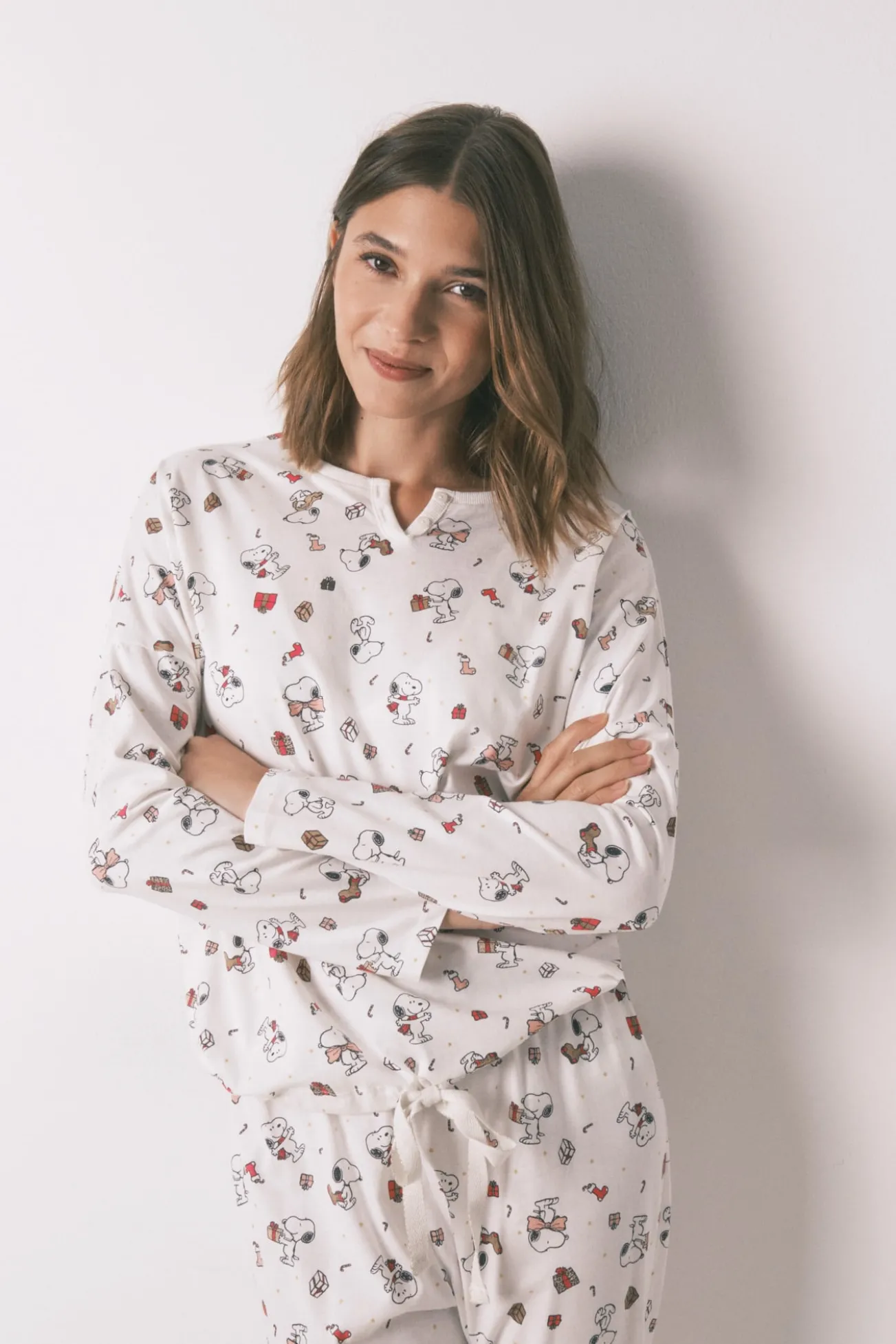 Pijama longo 100% algodão branco Snoopy