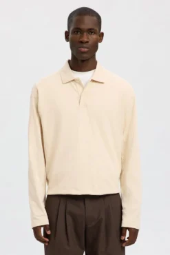 Polo jacquard de manga manga 100% algodão orgânico