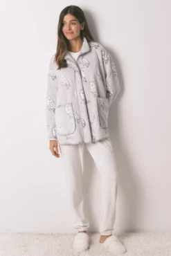 Robe curto de tecido polar com pelo cinzento