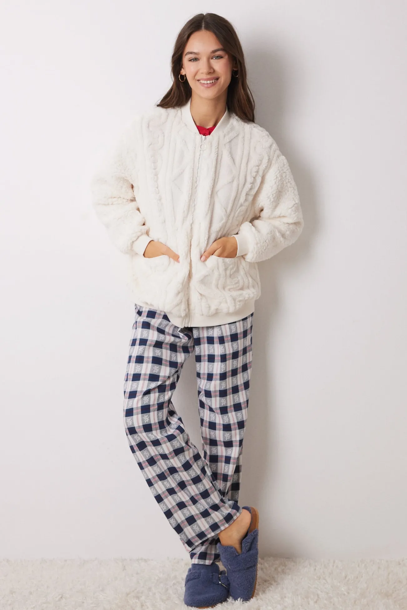 Robe de manga curta em borrego