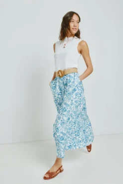 Saia comprida abotoada estampada