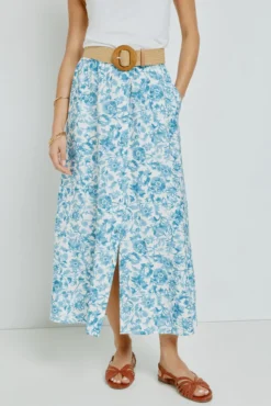 Saia comprida abotoada estampada