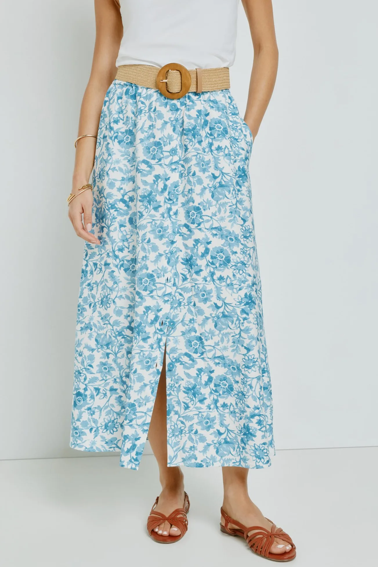 Saia comprida abotoada estampada