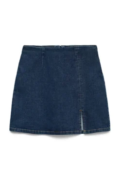 Saia curta jeans com fenda