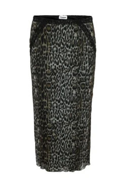 Saia midi com estampa animal print e cós largo