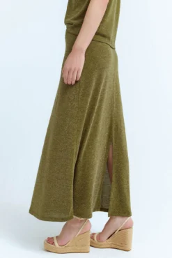 Saia midi de malha com lurex