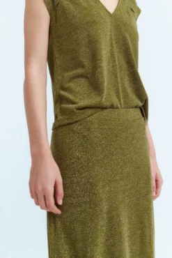 Saia midi de malha com lurex