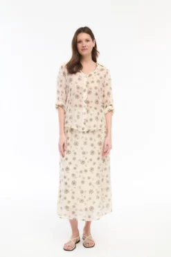 Saia midi estampada com viscose