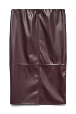 Saia midi plus size de couro sintético
