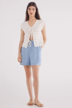 Shorts de cinto tencel