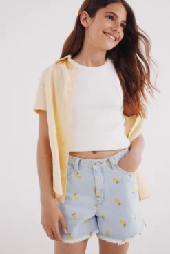 Shorts denim limão para meninas