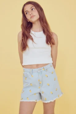 Shorts denim limão para meninas