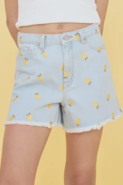 Shorts denim limão para meninas
