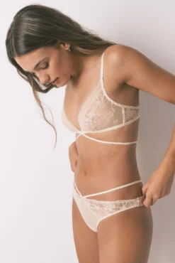Soutien triangular de renda nude NATURAL