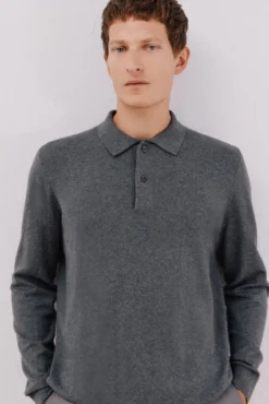 Suéter de cashmere de algodão com gola polo