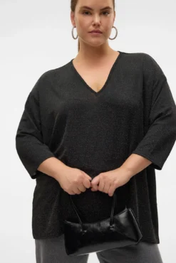 Suéter plus size lurex com gola em bico