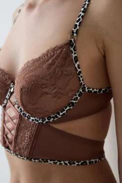Sutiã corpete de renda leopardo marrom