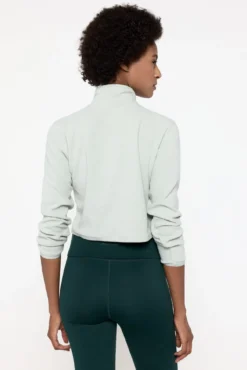 Sweatshirt cropped com gola com fecho-éclair