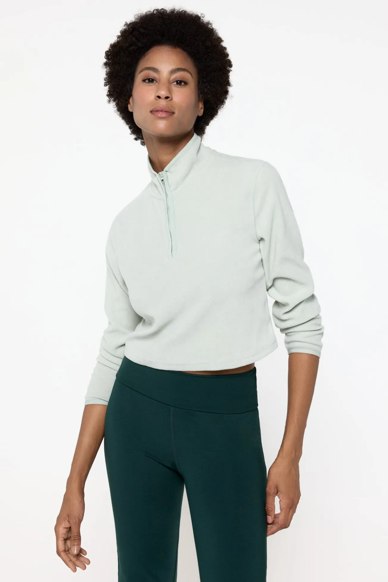 Sweatshirt cropped com gola com fecho-éclair