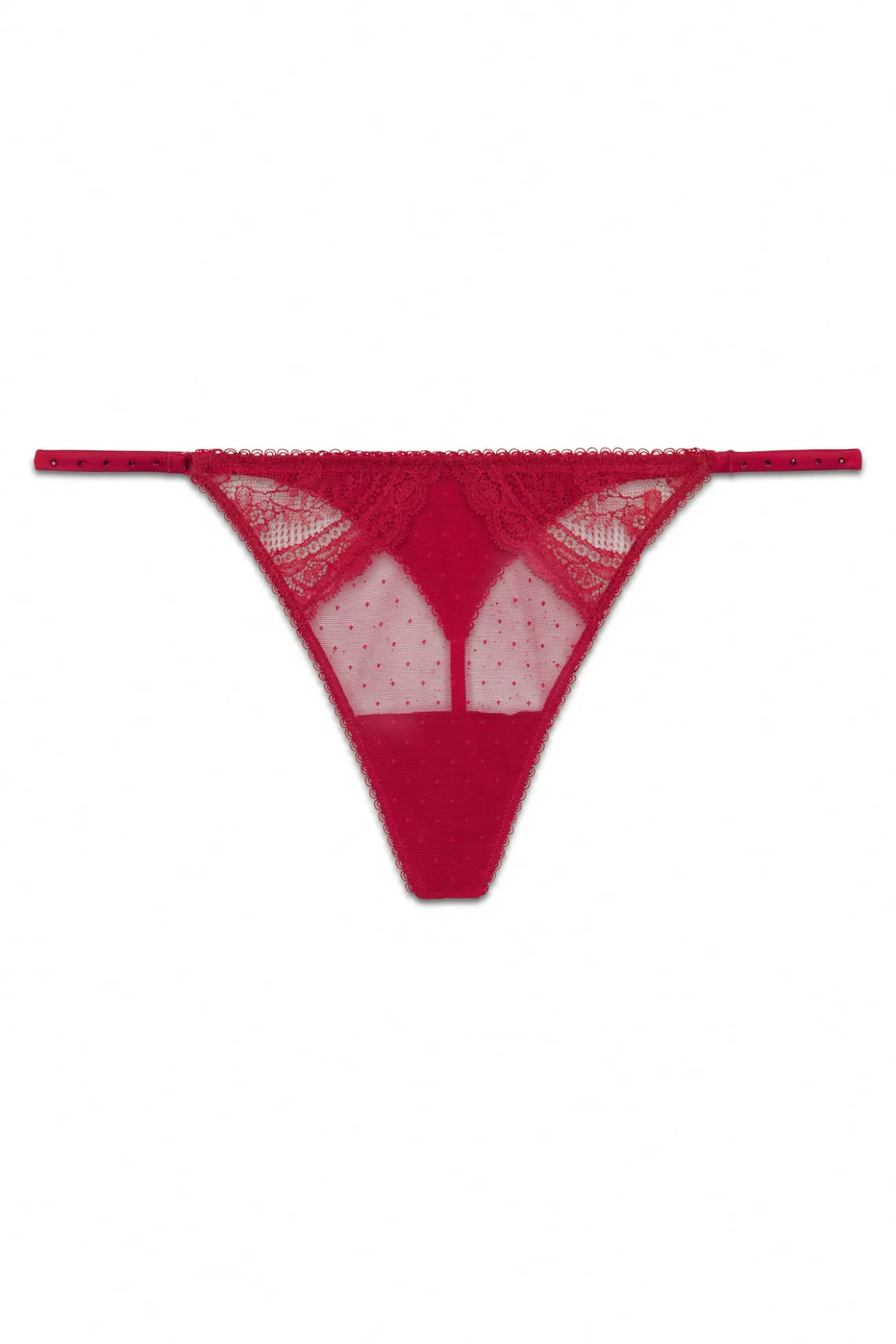 Tanga tira plumeti e renda vermelho brilhante
